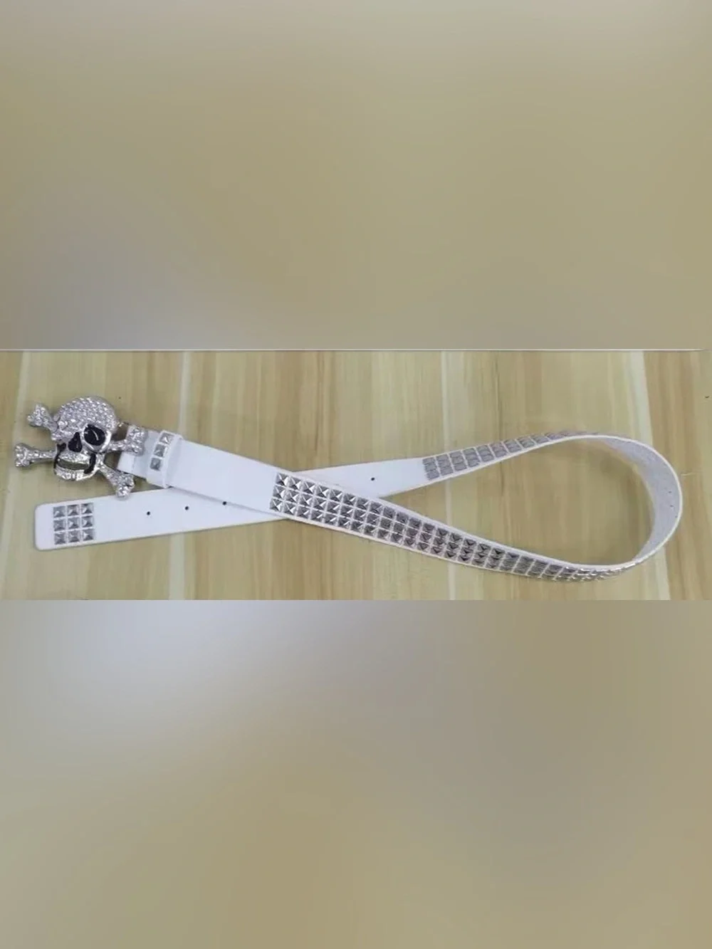 Studded Skull Buckle Belt - Black and White